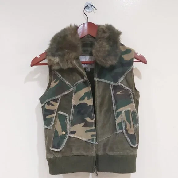 💋BOHO CHIC💋 Stunning Y2K VTG Camo Distressed Genuine Leather Vest - Picture 4 of 16